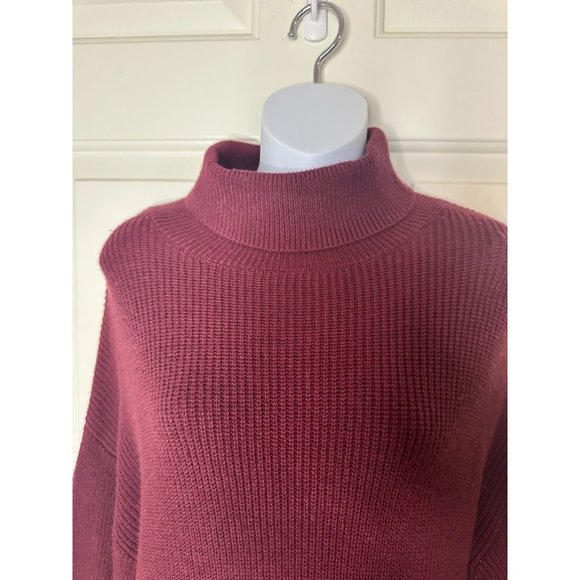 Greige Womens Burgundy Knit Turtleneck Sweater With Fringe Hem - XL NWT - Picture 9 of 10